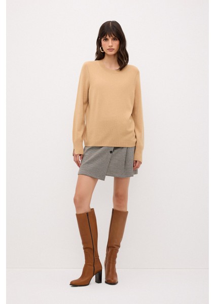 Bisiklet Yaka Kaşmir Karışımlı Triko Kazak Camel 13943225001 modelleri