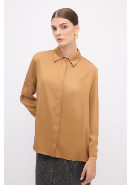 Uzun Kollıu Gömlek Camel 13044651000