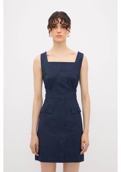 Kolsuz Mini Elbise Lacivert 12442893004