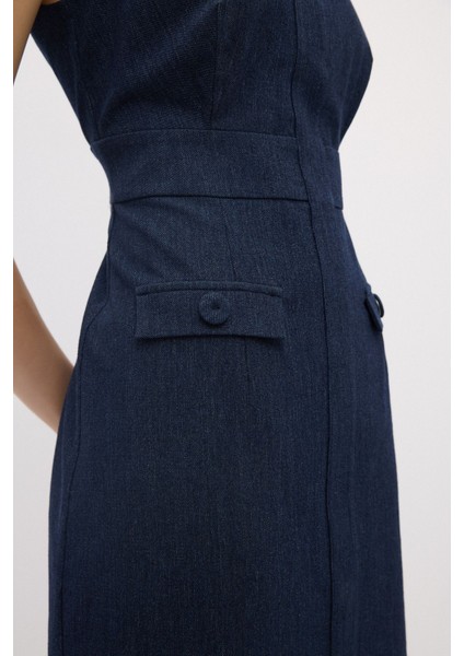 Kolsuz Mini Elbise Lacivert 12442893004