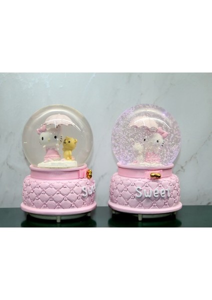 Hello Kitty Içi Dönmeli Püskürtmeli Işıklı Müzikli Kar Küresi Büyük Boy Model 1