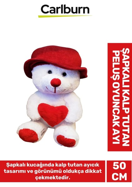 Özel Üretim Sevgiliye Özel Gün Hediye Şapkalı Kalp Tutan Peluş Oyuncak Ayı 50CM