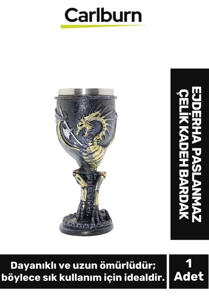 Dekoratif Şık Hediyelik Sevgili Arkadaş Ejderha Paslanmaz Çelik Kadeh Bardak 19*7 cm