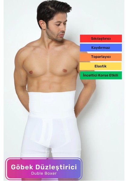 Özel Üretim Şekillendirici Basen Göbek Toparlayıcı Bel Erkek Beyaz Boxer Korse