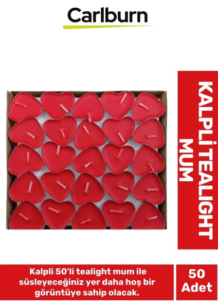 Özel Üretim Dekoratif Hediyelik Sevgili Özel Gün Süslemelerinde Kalpli 50'li Tealight Mum