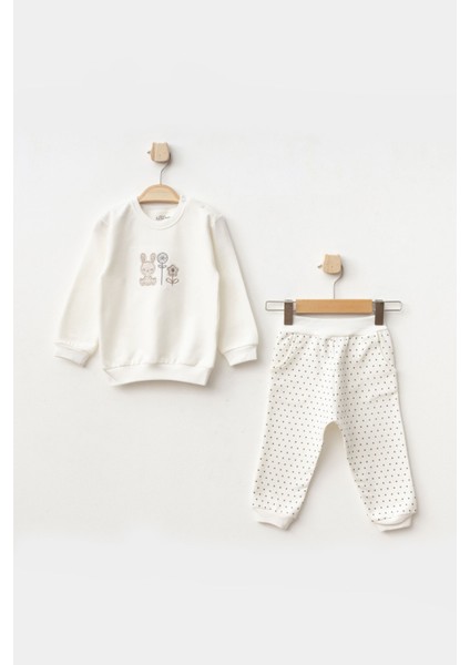 Erkek Bebek Tavşan Nakışlı Sweatshirt Pantolon 2 'li Alt Üst Bebek Takımı 3 Ay - 18 Ay