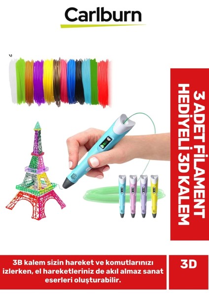 Premium Sessiz Çalışan 3 Renk Filamentli Ev Dekorasyonu Projedayanıklı Üç Boyutlu Yazıcı 3D Kalem