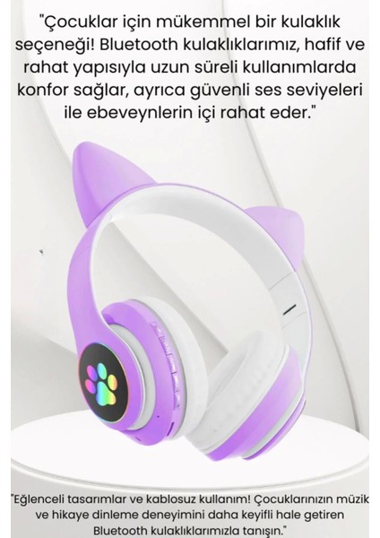 Gürültü Engelleyen Kız Erkek Çocuk Kedi Kulaklı Işıklı Mikrofonlu Kablosuz Bluetooth Kedili Kulaklık