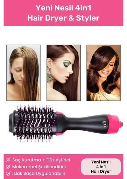 Yeni Nesil 4in1 Çok Fonksiyonlu Saç Kurutma Şekillendirici Düzleştirme Özellikli Hair Dryer & Styler