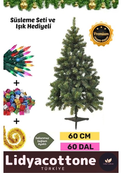 Noel Paketi Kutu Süsleme Seti Yılbaşı Çam Ağacı Kutlama Renkli Işığı Yeni Yıl Dekorasyon 60CM 60 Dal