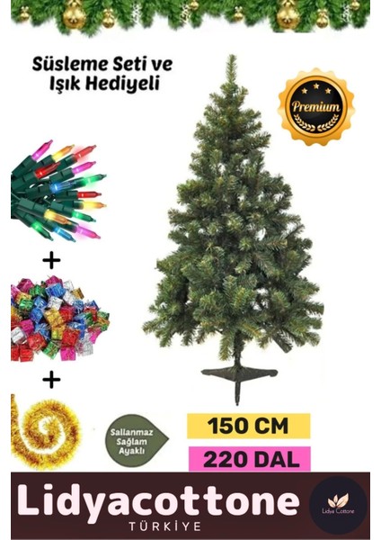 Noel Paketi Kutu Süsleme Seti Yılbaşı Çam Ağacı Renkli Işığı Yeniyıl Dekorasyon Kutlama 150CM 220DAL