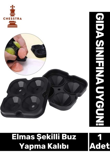 Özel Tasarım 4 Gözlü Kırılmaz Esnek Silikon Kokteyl Viski Elmas Şekilli Buz Yapma Kalıbı 1 Adet