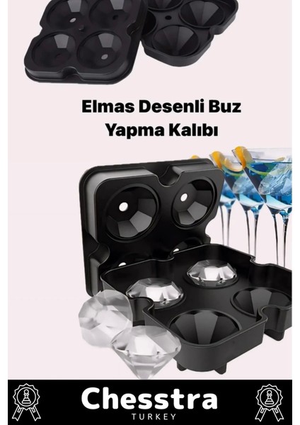 Özel Tasarım 4 Gözlü Kırılmaz Esnek Silikon Kokteyl Viski Elmas Şekilli Buz Yapma Kalıbı 1 Adet fiyatları