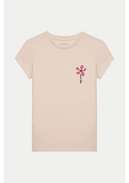 Kız Çocuk Ck Küçük Çiçek Logo T-Shirt - Açık Pembe