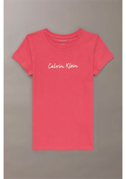 Kız Çocuk Ck Script Logo Slim T-Shirt - Kırmızı