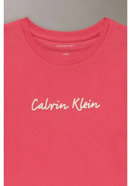 Kız Çocuk Ck Script Logo Slim T-Shirt - Kırmızı modelleri