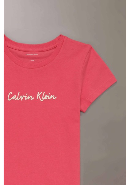 Kız Çocuk Ck Script Logo Slim T-Shirt - Kırmızı fırsatları