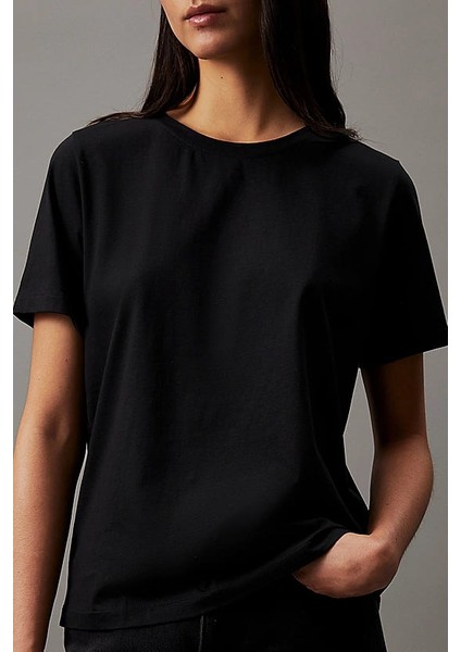 Kadın Ck Smooth Pamuklu T-Shirt - Siyah