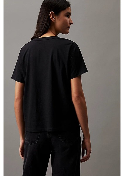 Kadın Ck Smooth Pamuklu T-Shirt - Siyah