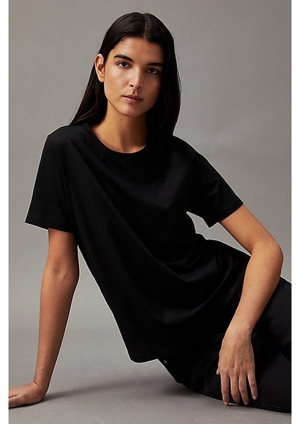 Kadın Ck Smooth Pamuklu T-Shirt - Siyah