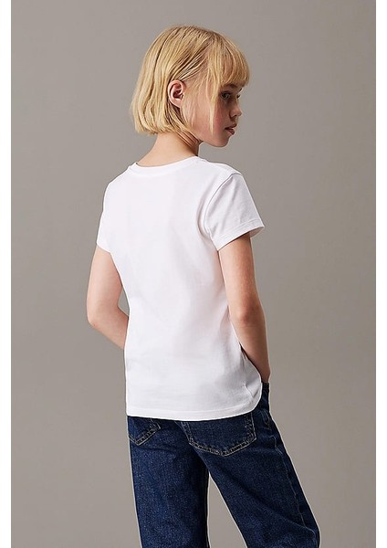 Kız Çocuk Ck Script Logo Slim T-Shirt - Beyaz fiyatları