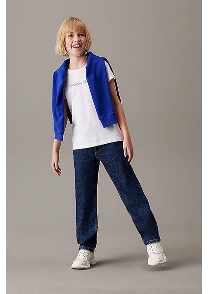 Kız Çocuk Ck Script Logo Slim T-Shirt - Beyaz fırsatları