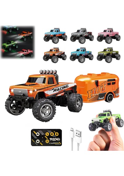 Rc Kamyon Usb-C Şarj Edilebilir Römork ile Basma 1:64 Ölçekli 2.4 Ghz Uzaktan Kumandalı Kamyon Işıkları ile Pikap Oyuncaklar Çocuklar Için Hediye (Yurt Dışından)