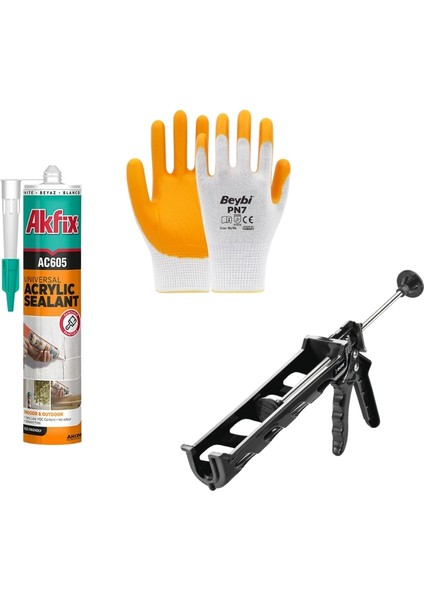 Akfix Silikon & Sgs Silikon Tabancası & Beybi Eldiven 3'lü Set
