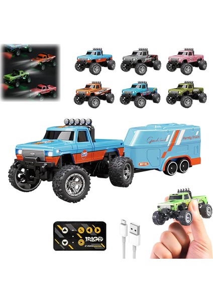 Rc Kamyon Usb-C Şarj Edilebilir Römork ile Basma 1:64 Ölçekli 2.4 Ghz Uzaktan Kumandalı Kamyon Işıkları ile Pikap Oyuncaklar Çocuklar Için Hediye (Yurt Dışından)
