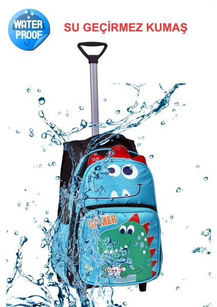 Çekçekli Siyah Dinazor Baskılı, Ortopedik Sırt Özellikli, Ilkokul Çantası + Beslenme Çantası fırsatları