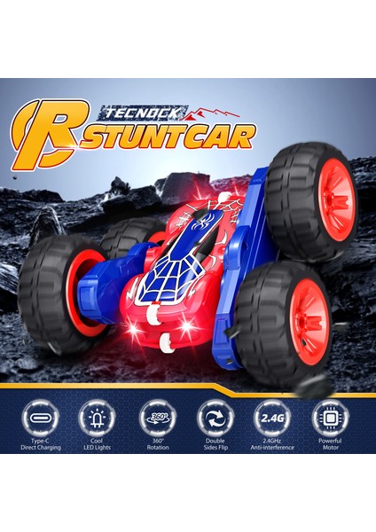 Işıklı Tip-C Şarjlı 2 4 Ghz Rc Arabalar 4WD Çift Taraflı 360'LÜ Uzaktan Kumandalı Araba ° Rotates&flips Rc Çocuklar Için Dublör Araba Oyuncakları (Yurt Dışından)