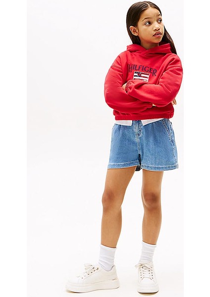Kız Çocuk Th Sequin Bayrak Kapüşonlu Sweatshirt - Kırmızı