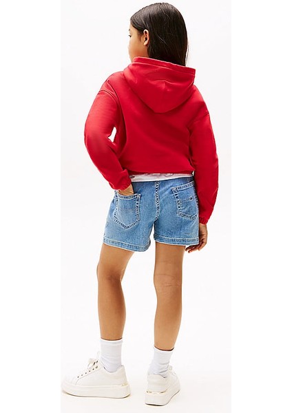 Kız Çocuk Th Sequin Bayrak Kapüşonlu Sweatshirt - Kırmızı
