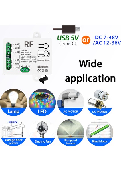 RF433MHZ Evrensel Kablosuz Uzaktan Kumanda Verici Dc 12V 24V AC12-36V 2ch Alıcı Röle Garaj Panjur Kapı Işığı (Yurt Dışından)