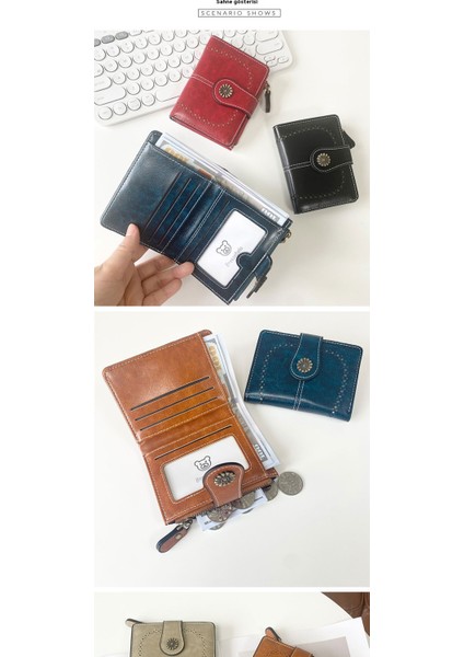 Retro Kısa Fermuarlı Çok Fonksiyonlu Bozuk Para Cüzdanı (Yurt Dışından)