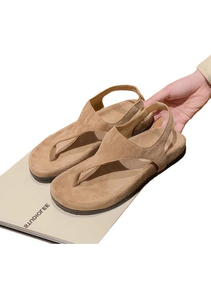 Kadınlar Için Minimalist Mizaçlı Parmak Arası Terlikler Retro Klipsli Burun Düz Tabanlı Niş Roma Tarzı Sandaletler (Yurt Dışından)