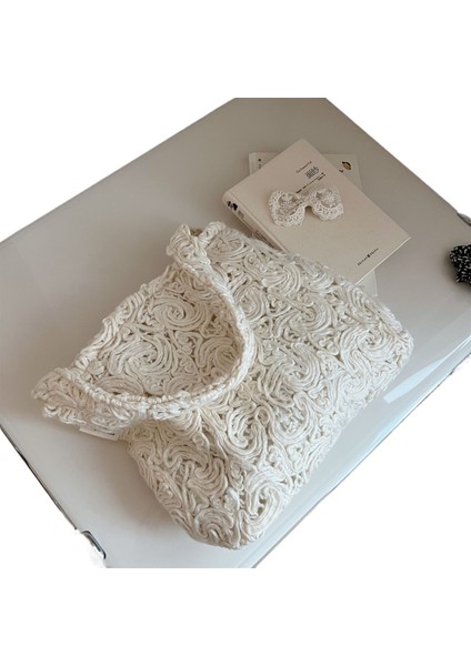 Yumuşak Krem ​​kırık Beyaz Yün Örme Nakış Kadın Koltuk Altı Çantası (Yurt Dışından)