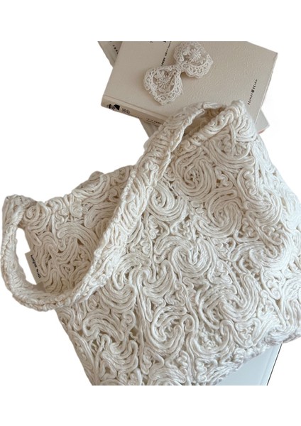 Yumuşak Krem ​​kırık Beyaz Yün Örme Nakış Kadın Koltuk Altı Çantası (Yurt Dışından) fırsatları