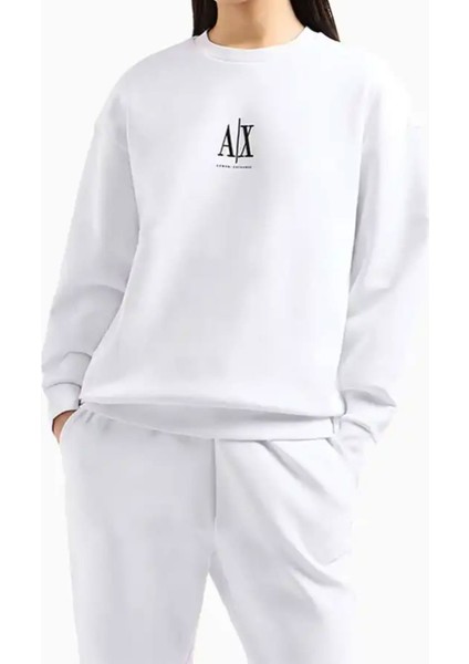 Kadın Bisiklet Yaka Sweatshirt - Beyaz
