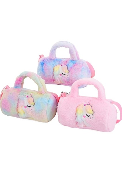 Unicorn Çocuk Silindir Tek Omuzlu Sevimli El Çantası Tavşan Peluş Küçük Kız Çantası (Yurt Dışından)