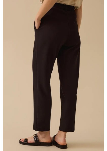 Kadın Elastik Bel Dar Paça Dokuma Kumaş Pantolon - Siyah fiyatları