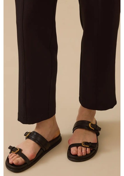 Kadın Elastik Bel Dar Paça Dokuma Kumaş Pantolon - Siyah modelleri