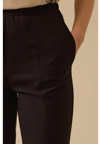 Kadın Elastik Bel Dar Paça Dokuma Kumaş Pantolon - Siyah fırsatları