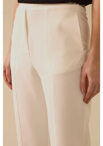 Kadın Elastik Bel Dar Paça Dokuma Kumaş Pantolon - Beyaz modelleri