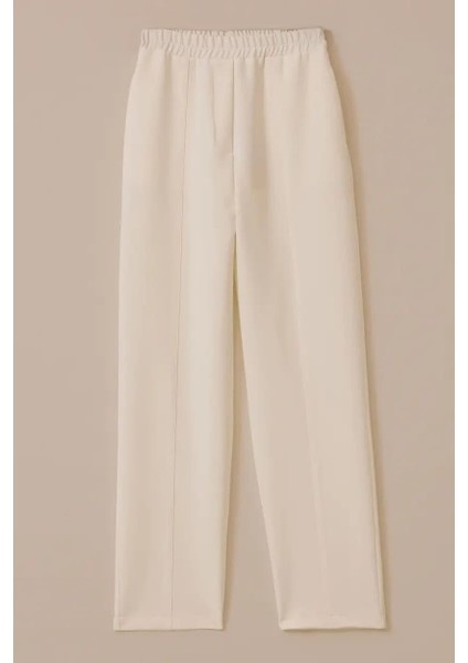 Kadın Elastik Bel Dar Paça Dokuma Kumaş Pantolon - Beyaz indirimleri