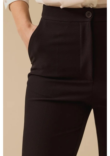 Kadın Yüksek Bel Cepli Bilek Boy Pantolon - Siyah modelleri