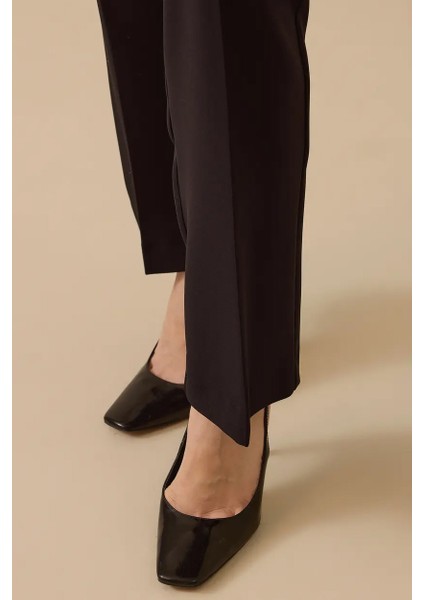 Kadın Yüksek Bel Cepli Bilek Boy Pantolon - Siyah fırsatları