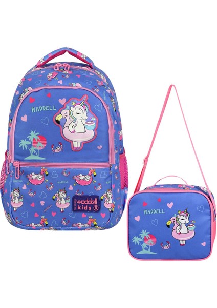 Waddell Lisanslı Unicorn Deri Nakış Desenli Ilkokul Sırt Çantası & Beslenme Çantası