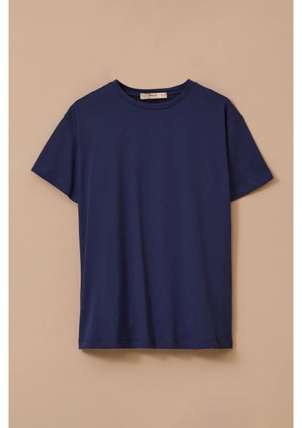 Kadın Günlük Yuvarlak Yaka Kısa Kollu T-Shirt - Lacivert