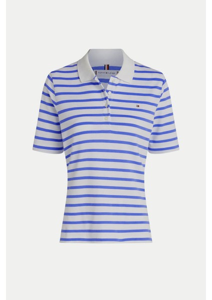 Kadın Th 1985 Pique Çizgili Polo T-Shirt - Mavi